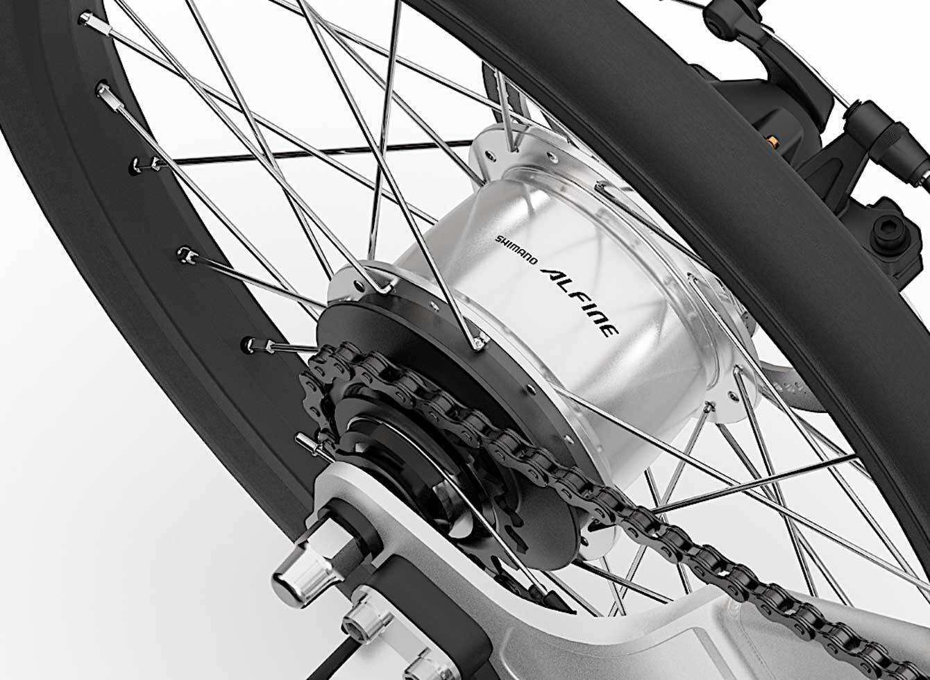 Equipado con el buje de engranajes internos premium Alfine de Shimano